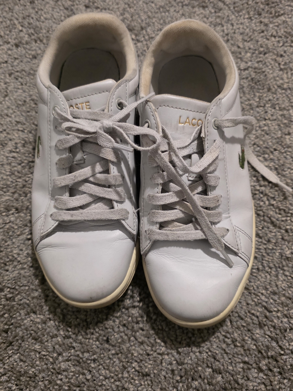 Lacoste White Leather Sneakers with Green Croc Detail
